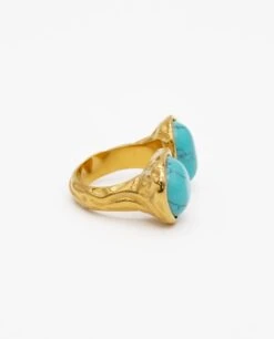 ANILLO DUO TURQUOISE · ACERO BAÑO ORO -[品牌] Ventas THE-ARE anillo dorado piedras azules grande complementos the are 1