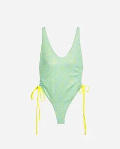 BAÑADOR BLOSSOM · AMARILLO LIMÓN Y CIAN -[品牌] Ventas THE-ARE banador estampado flores amarillo azul bano mujer the are00004