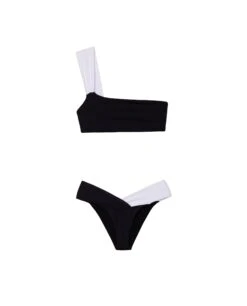 BIKINI MAHÓN · BLANCO Y NEGRO -[品牌] Ventas THE-ARE bikini asimetrico bandeau blanco y negro braguita basilena the are