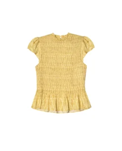 BLUSA BLESSED WITH SUN · AMARILLO -[品牌] Ventas THE-ARE blusa amarilla manga corta cuerpo drapeado mujer the are eci img 5 scaled