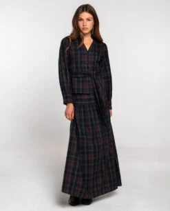 BLUSA TALK LATER · CUADROS TARTÁN -[品牌] Ventas THE-ARE blusa azul cuadros escote pico cuello plisado cinturon mujer the are eci img 4