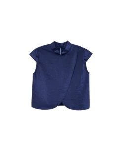 BLUSA ALL IN · AZUL MARINO -[品牌] Ventas THE-ARE blusa azul marino cuello alto mao manga corta satinado conjunto mujer the are eci img 5