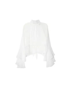 BLUSA ROMANCE CLUB · BLANCO -[品牌] Ventas THE-ARE blusa blanca cuello alto espalda abierta volantes mujer the are eci img 5