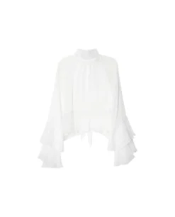 BLUSA ROMANCE CLUB · BLANCO -[品牌] Ventas THE-ARE blusa blanca cuello alto espalda abierta volantes mujer the are eci img 5 scaled