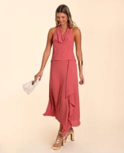 BLUSA ZÚJAR · CORAL -[品牌] Ventas THE-ARE blusa coral halter escote drapeado fluido lazada multiposicion eventos mujer the are 1