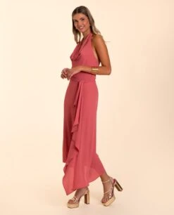 BLUSA ZÚJAR · CORAL -[品牌] Ventas THE-ARE blusa coral halter escote drapeado fluido lazada multiposicion eventos mujer the are 3