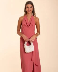 BLUSA ZÚJAR · CORAL -[品牌] Ventas THE-ARE blusa coral halter escote drapeado fluido lazada multiposicion eventos mujer the are 4