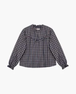 BLUSA CITY FIELDS · AZUL -[品牌] Ventas THE-ARE blusa cuadros azul volantes conjunto manga larga cuadros escote pico mujer the are eci img 5