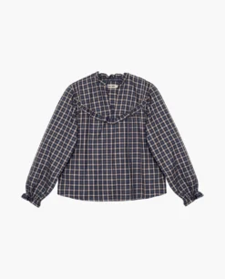 BLUSA CITY FIELDS · AZUL -[品牌] Ventas THE-ARE blusa cuadros azul volantes conjunto manga larga cuadros escote pico mujer the are eci img 5 scaled