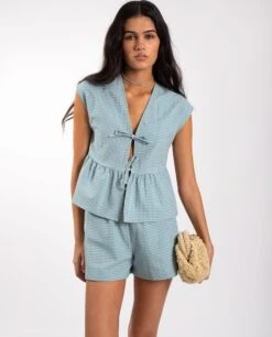 BLUSA SUNNY HUNNY · MENTA -[品牌] Ventas THE-ARE blusa cuadros vichy verde menta lazos volante mujer the are 2