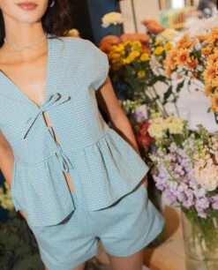 BLUSA SUNNY HUNNY · MENTA -[品牌] Ventas THE-ARE blusa cuadros vichy verde menta lazos volante mujer the are 4