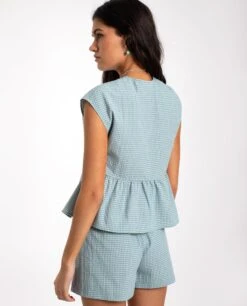 BLUSA SUNNY HUNNY · MENTA -[品牌] Ventas THE-ARE blusa cuadros vichy verde menta lazos volante mujer the are eci img 2