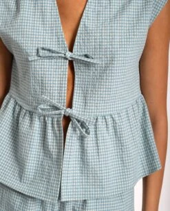 BLUSA SUNNY HUNNY · MENTA -[品牌] Ventas THE-ARE blusa cuadros vichy verde menta lazos volante mujer the are eci img 3