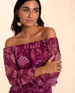 BLUSA CARMONA · ESTAMPADO -[品牌] Ventas THE-ARE blusa estampada flores escote bardot hombros descubiertos nido abeja total look mujer the are 3