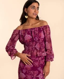 BLUSA CARMONA · ESTAMPADO -[品牌] Ventas THE-ARE blusa estampada flores escote bardot hombros descubiertos nido abeja total look mujer the are 4