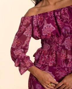 BLUSA CARMONA · ESTAMPADO -[品牌] Ventas THE-ARE blusa estampada flores escote bardot hombros descubiertos nido abeja total look mujer the are eci img 3