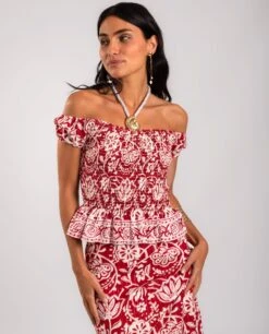 BLUSA SUNKISSED DAYS · ESTAMPADO -[品牌] Ventas THE-ARE blusa estampada roja nido de abeja mujer the are eci img 1