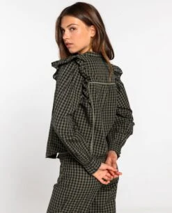 BLUSA FIRST COFFEE · CUADROS -[品牌] Ventas THE-ARE blusa estampado cuadros volantes mangas conjunto mujer the are eci img 2