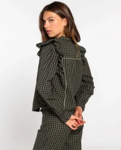 BLUSA FIRST COFFEE · CUADROS -[品牌] Ventas THE-ARE blusa estampado cuadros volantes mangas conjunto mujer the are eci img 2 scaled