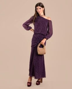 BLUSA ADÈLE · ESTAMPADO -[品牌] Ventas THE-ARE blusa estampado morado escote asimetrico hombros manga larga conjunto invitada mujer the are img 2