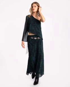 BLUSA EVER YOU MEET · ESTAMPADO -[品牌] Ventas THE-ARE blusa estampado verde asimetrica lurex conjunto fiesta mujer the are 3