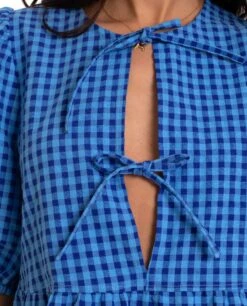 BLUSA VERA · AZUL -[品牌] Ventas THE-ARE blusa manga corta cuadros vichy azul conjunto mujer the are eci img 3