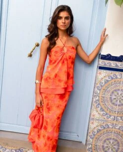 BLUSA TERESA · ESTAMPADO -[品牌] Ventas THE-ARE blusa naranja escote halter estampado floral mujer the are 10