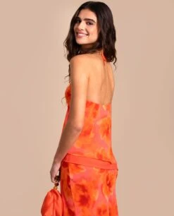 BLUSA TERESA · ESTAMPADO -[品牌] Ventas THE-ARE blusa naranja estampada flores escote halter conjunto eventos mujer the are eci img 2
