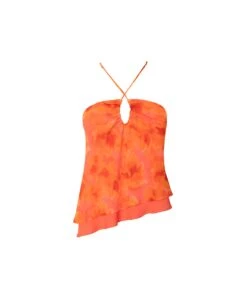 BLUSA TERESA · ESTAMPADO -[品牌] Ventas THE-ARE blusa naranja estampada flores escote halter conjunto eventos mujer the are eci img 5