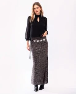 BLUSA JUST US · NEGRO -[品牌] Ventas THE-ARE blusa negra lurex plumeti manga larga mujer the are eci img 4