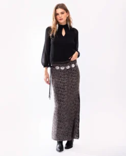 BLUSA JUST US · NEGRO -[品牌] Ventas THE-ARE blusa negra lurex plumeti manga larga mujer the are eci img 4 scaled