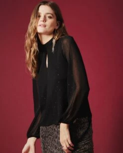 BLUSA JUST US · NEGRO -[品牌] Ventas THE-ARE blusa negra lurex plumeti manga larga mujer the are 1