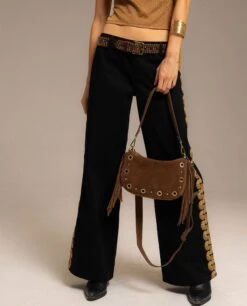 CINTURÓN ZOE · MARRÓN -[品牌] Ventas THE-ARE bolso dos asas piel ante marron flecos tachuelas doradas mujer the are 3 1