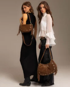 BOLSO PHOENIX · MARRÓN -[品牌] Ventas THE-ARE bolso dos asas piel ante marron flecos tachuelas doradas mujer the are 4 scaled