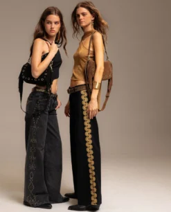 BOLSO PHOENIX · NEGRO -[品牌] Ventas THE-ARE bolso dos asas piel ante negro flecos tachuelas doradas mujer the are 4 scaled