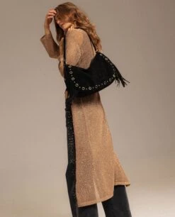 CÁRDIGAN CITY HALO · DORADO -[品牌] Ventas THE-ARE bolso grande piel ante negro flecos tachuelas doradas mujer the are 2