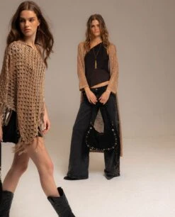 BOLSO ARIZONA · NEGRO -[品牌] Ventas THE-ARE bolso grande piel ante negro flecos tachuelas doradas mujer the are 3