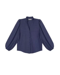 CAMISA SECRET SPOT · AZUL -[品牌] Ventas THE-ARE camisa azul algodon cuello alto manga abullonada conjunto mujer the are eci img 5