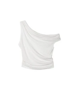 CAMISETA AMELIA · BLANCO -[品牌] Ventas THE-ARE camiseta blanca asimetrica hombro caido fruncido elastica mujer the are eci img 5