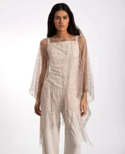 CAPA CROCHET ANNA · TOPO -[品牌] Ventas THE-ARE capa beige punto topo flecos asim trica mujer the are eci img 1