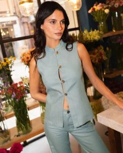 CHALECO BREAK IN · AZUL -[品牌] Ventas THE-ARE chaleco azul botones conjunto mujer the are 5