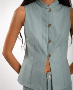 CHALECO BREAK IN · AZUL -[品牌] Ventas THE-ARE chaleco azul botones conjunto mujer the are eci img 3