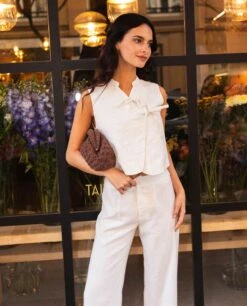 CHALECO SOFTLY YOURS · BEIGE -[品牌] Ventas THE-ARE chaleco blanco lazadas lino bordado mujer the are 2