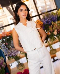 CHALECO SOFTLY YOURS · BEIGE -[品牌] Ventas THE-ARE chaleco blanco lazadas lino bordado mujer the are 5