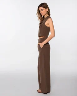 CHALECO DUNE · MARRÓN -[品牌] Ventas THE-ARE chaleco marron lino lazada lateral conjunto elegante fiesta mujer the are 11 scaled