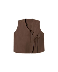 CHALECO DUNE · MARRÓN -[品牌] Ventas THE-ARE chaleco marron lino lazada lateral conjunto elegante fiesta mujer the are eci img 5 scaled