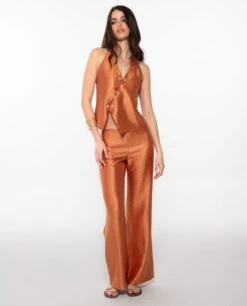 CHALECO ETHEREAL MUSE · NARANJA -[品牌] Ventas THE-ARE chaleco naranja escote halter satinado conjunto elegante fiesta mujer the are 6