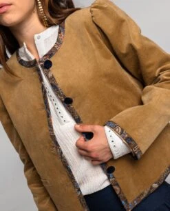 CHAQUETA NEW IN TOWN · CAMEL -[品牌] Ventas THE-ARE chaqueta corta pana camel magas abullonadas detalles estampados mujer the are eci img 3