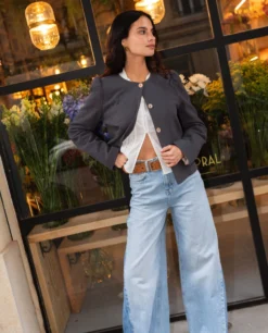 CHAQUETA MY ROUTE · GRIS -[品牌] Ventas THE-ARE chaqueta gris entallada abotonada forro elegante mujer the are 3 a scaled