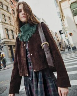 FALDA TALK LATER · CUADROS TARTÁN -[品牌] Ventas THE-ARE chaqueta piel marron forrada cuello camisero botones metalicos mujer the are 2